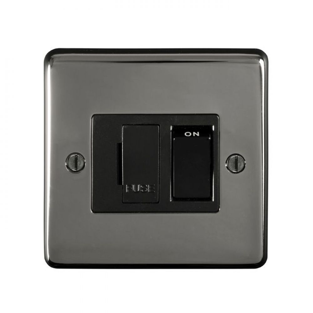 Eurolite 13Amp DP Switched Fuse Spur Round Edge Black Nickel Plate 