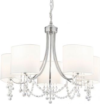 Nina - 5lt Ceiling, Chrome, Clear Crystal, White Shades (1055-5CC)