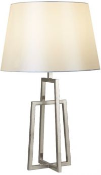 York Table Lamp - Crossed Frame, Satin Silver, White Tapered Shade (1533SS-1)