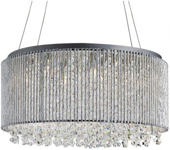 Beatric 8lt Drum Pendant, Chrome, Clear Crystal Button Drops, Aluminium Outer Trim (4048-8CC)