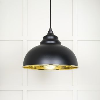 Hammered Brass Harborne Pendant in Elan Black (49521EB)