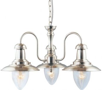 Fisherman - 3lt Ceiling, Satin Silver with Seeded Glass Shades (5333-3SS)