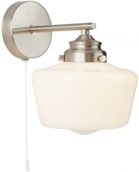 School House 1lt Wall Light, Satin Silver with Opal Glass (8708-1SS)