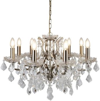 Paris 8lt Chandelier, Clear Crystal Drops & Trim, Antique Brass (8738-8AB)