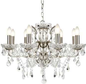 Paris 8lt Chandelier, Clear Crystal Drops & Trim, Satin Silver (8738-8SS)
