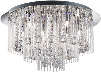 Beatrix Blue LED/8lt Ceiling Flush, Chrome, Twist Tubes & Clear Crystal Ball Drops (9198-8CC)