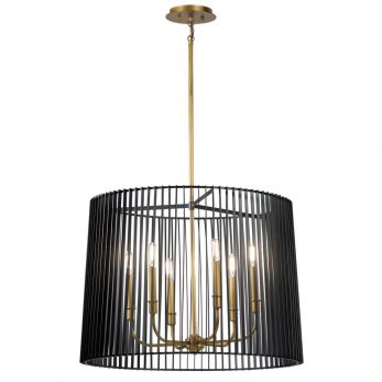 Quintiesse Black & Natural Brass Linara 6 Light Chandelier/Pendant | QN-LINARA-6P-BK