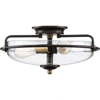 Griffin Palladian Bronze with Weathered Brass Accents Flush Ceiling Light 3 Lamps by Quoizel (QZ-GRIFFIN-F-C-PNAB)
