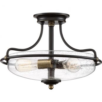 Griffin Palladian Bronze with Weathered Brass Accents Semi-Flush Ceiling Light 3 Lamps by Quoizel (QZ-GRIFFIN-SFS-C-PNAB)