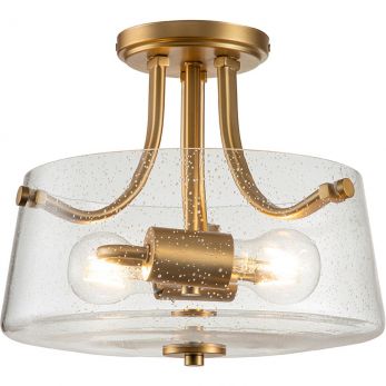 Hollister Brushed Brass Semi-Flush Ceiling Light 2 Lamps by Quoizel (QZ-HOLLISTER-SF-BB)