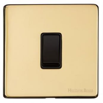 Heritage Polished Brass 1 Gang 2 Way Light Switch (10 Amp) Vintage Screwless Plate (X01.100.BK)