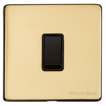 Heritage Polished Brass 1 Gang 2 Way Intermediate Switch (10A) Vintage Screwless Plate (X01.101.BK)