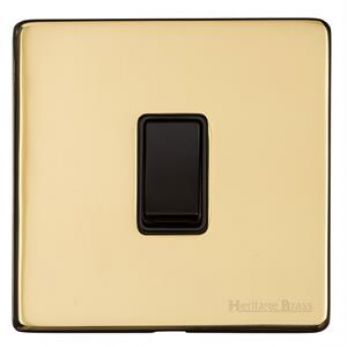 Heritage Polished Brass 20 Amp Double Pole Switch Vintage Screwless Plate (X01.105.BK)