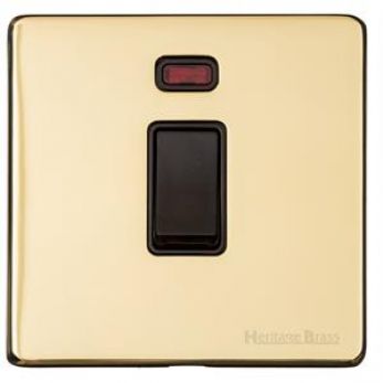 Heritage Polished Brass 20 Amp Double Pole Switch with Neon Vintage Screwless Plate (X01.106.BK)