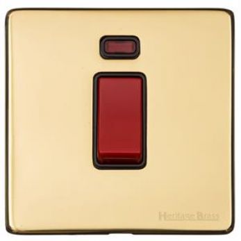 Heritage Polished Brass 45Amp Cooker Switch with Neon Vintage Screwless Plate (X01.163.BK)