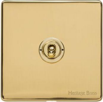 Heritage Polished Brass 1 Gang 2 Way Toggle Switch (10 Amp) Vintage Screwless Plate (X01.2400.PB)