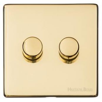 Heritage Polished Brass 2 Gang 2 Way Dimmer (250 watts) Vintage Screwless Plate (X01.270.250)