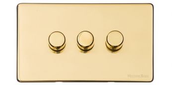 Heritage Polished Brass 3 Gang 2 Way Dimmer (250 watts) Vintage Screwless Plate (X01.280.250)