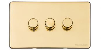 Heritage Polished Brass 3 Gang 2 Way Dimmer (400 watts) Vintage Screwless Plate (X01.280.400)