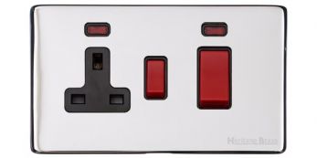 Heritage Polished Chrome 45A Cooker Switch/13A Socket with Neon Vintage Screwless Plate (X02.162.BK)