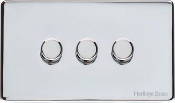 Heritage Polished Chrome 3 Gang 2 Way Dimmer (250 watts) Vintage Screwless Plate (X02.280.250)