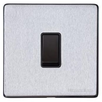 Heritage Satin Chrome 1 Gang 2 Way Intermediate Switch (10 Amp) Vintage Screwless Plate (X03.101.BK)