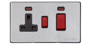 Heritage Satin Chrome 45A Cooker Switch/13A Socket with Neon Vintage Screwless Plate (X03.162.BK)