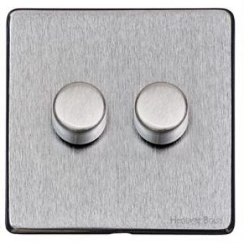 Heritage Satin Chrome 2 Gang 2 Way Dimmer (250 watts) Vintage Screwless Plate (X03.270.250)
