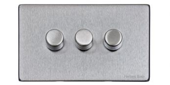 Heritage Satin Chrome 3 Gang 2 Way Dimmer (250 watts) Vintage Screwless Plate (X03.280.250)
