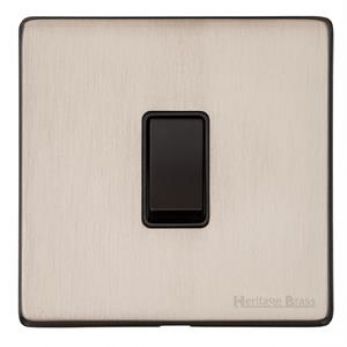 Heritage Satin Nickel 1 Gang 2 Way Intermediate Switch (10 Amp) Vintage Screwless Plate (X05.101.BK)