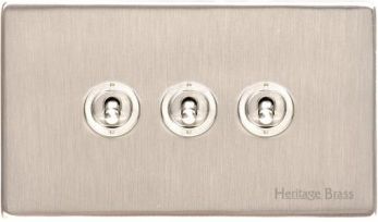 Heritage Satin Nickel 3 Gang 2 Way Toggle Switch (10 Amp) Vintage Screwless Plate (X05.2420.SN)