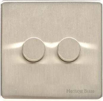 Heritage Satin Nickel 2 Gang 2 Way Dimmer (250 watts) Vintage Screwless Plate (X05.270.250)