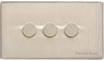 Heritage Satin Nickel 3 Gang 2 Way Dimmer (250 watts) Vintage Screwless Plate (X05.280.250)