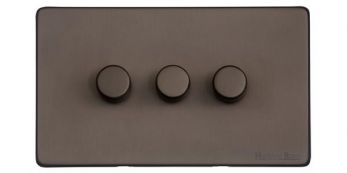 Vintage Matt Bronze 3-Gang 2-Way Dimmer Switch Screwless (X09.280.400)