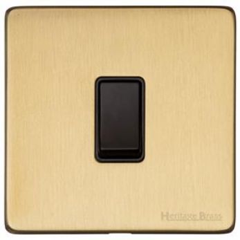 Heritage Satin Brass 1 Gang 2 Way Intermediate Switch (10 Amp) Vintage Screwless Plate (X44.101.BK)