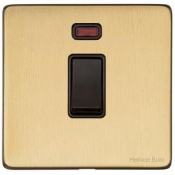 Heritage Satin Brass 20 Amp Double Pole Switch with Neon Vintage Screwless Plate (X44.106.BK)