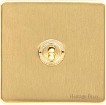 Heritage Satin Brass 1 Gang 2 Way Toggle Switch (10 Amp) Vintage Screwless Plate (X44.2400.SB)