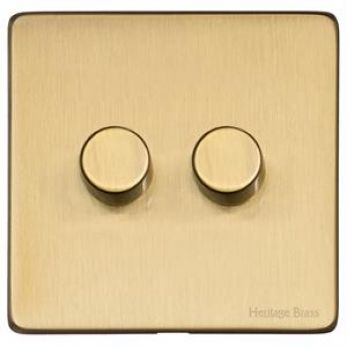 Heritage Satin Brass 2 Gang 2 Way Dimmer (250 watts) Vintage Screwless Plate (X44.270.250)