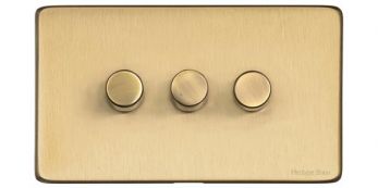 Heritage Satin Brass 3 Gang 2 Way Dimmer (400 watts) Vintage Screwless Plate (X44.280.400)