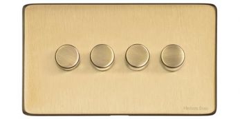 Heritage Satin Brass 4 Gang 2 Way Dimmer (250 watts) Vintage Screwless Plate (X44.290.250)