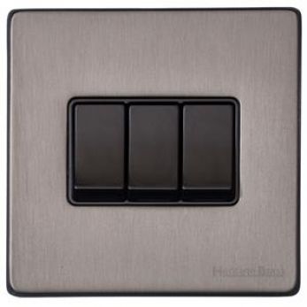 Heritage Satin Black Nickel 3 Gang 2 Way Light Switch (10 Amp) Vintage Screwless Plate (X66.120.BK)