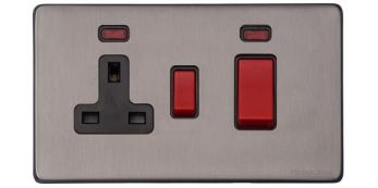 Satin Black Nickel 45A Cooker Switch/13A Socket with Neon Vintage Screwless Plate (X66.162.BK)