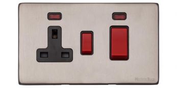 Heritage Aged Pewter 45Amp Cooker Switch/13Amp Socket with Neon Vintage Screwless Plate (XAP.162.BK)