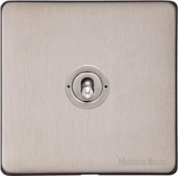 Heritage Aged Pewter 1 Gang 2 Way Toggle Switch (10 Amp) Vintage Screwless Plate (XAP.2400.AP)