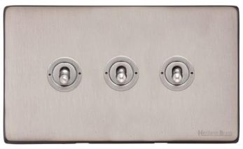 Heritage Aged Pewter 3 Gang 2 Way Toggle Switch (10 Amp) Vintage Screwless Plate (XAP.2420.AP)