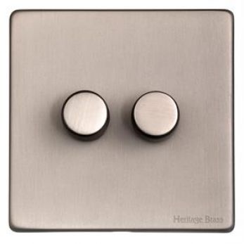 Heritage Aged Pewter 2 Gang 2 Way Dimmer (250 watts) Vintage Screwless Plate (XAP.270.250)