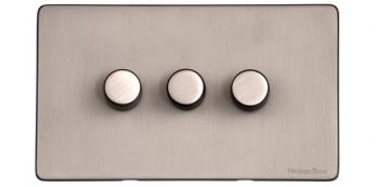 Heritage Aged Pewter 3 Gang 2 Way Dimmer (250 watts) Vintage Screwless Plate (XAP.280.250)