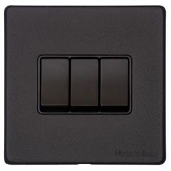 Heritage Brass Vintage Matt Black 3-Gang 2-Way Switch Screwless (XBK.120.BK)
