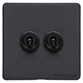 Heritage Brass XBK.1410 Vintage Matt Black 2-Gang 2-Way Dolly Switch Screwless (XBK.2410.BK)