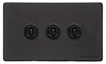 Heritage Brass XBK.1420 Vintage Matt Black 3-Gang 2-Way Dolly Switch Screwless (XBK.2420.BK)